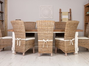 240cm Farmhouse Dining Set with 8 Natural Kubu Chairs