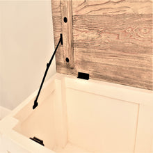 Load image into Gallery viewer, Reclaimed pine Bude range blanket box, close view of open top. 