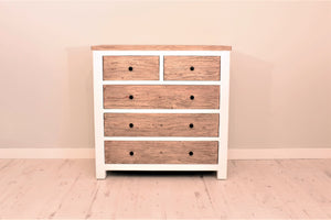 Reclaimed pine Bude range chest of drawers with 5 drawers.