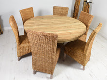 Load image into Gallery viewer, 140cm Round reclaimed teak dining set with 6 natural banana leaf chairs