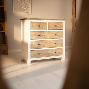 Reclaimed Pine Bude Range Chest of Drawers with 5 Drawers