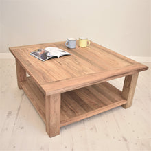 Load image into Gallery viewer, Square reclaimed teak chunky coffee table with shelf.