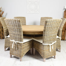 Load image into Gallery viewer, 140cm Round reclaimed teak dining set with 6 natural Kabu chairs.