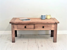 Load image into Gallery viewer, Recalimed teak chunky coffee table with 2 drawers.