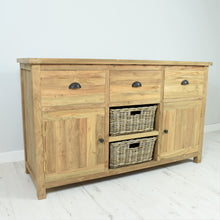 Load image into Gallery viewer, Reclaimed teak long sideboard, 3 drawers, 2 baskets, 2 doors.