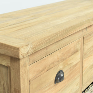 Reclaimed teak long sideboard, close view of closed drawer.