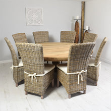 Load image into Gallery viewer, 180cm Round reclaimed teak dining set with 8 natural Kabu chairs