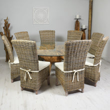 Load image into Gallery viewer, Round Teak Root Dining Set with 8 Natural Kubu Chairs