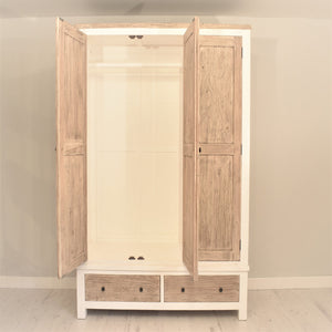 Reclaimed pine Bude range triple wardrobe , view of open wardrobe doors.