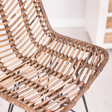 Load image into Gallery viewer, Close-up of chevron pattern Kubu wicker seat on a metal bar stool