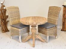 Load image into Gallery viewer, Round Reclaimed Teak Dining Set with 2 Natural Kubu Chairs