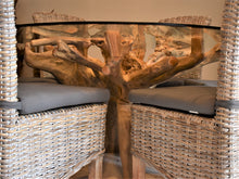 Load image into Gallery viewer, Round Teak Root Dining Set with 6 Whitewash Kubu Chairs