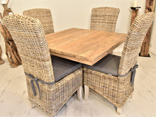 Load image into Gallery viewer, Square Reclaimed Teak Dining Set with 4 Natural Kubu Chairs