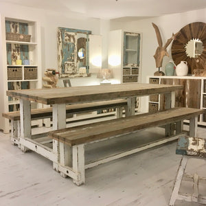 240cm Farmhouse Dining Set with Benches (Seats 8)