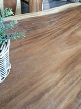 Load image into Gallery viewer, Close-up of live edge on 250cm natural wood dining table