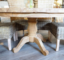 Load image into Gallery viewer, 180cm Round reclaimed teak dining table, close up side view