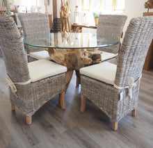 Load image into Gallery viewer, Round Teak Root Dining Set with 4 Natural Kubu Chairs