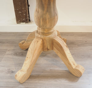 100cm reclaimed teak table, close view of pedestal.