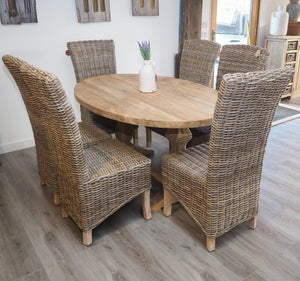 160cm Reclaimed teak oval dining set with Kabu chairs.