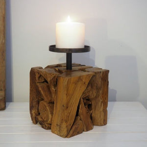 Rustic Wood Pillar Candle Holder - Frida (Square)
