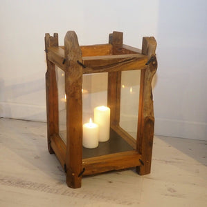Medium Wooden Hurricane Candle Lantern - Kubo