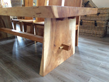 Load image into Gallery viewer, Handcrafted refectory style suar wood dining table with live edge design