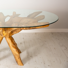 Load image into Gallery viewer, Handcrafted oval 180x120cm 6 seater teak root dining table with natural wood grain