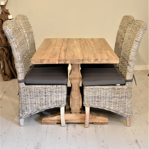 20x80cm rectangular reclaimed teak dining set with 4 natural Kubu rattan chairs