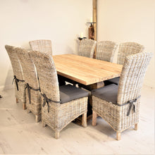 Load image into Gallery viewer, 180x100cm rectangular reclaimed teak dining set with 8 whitewash nature Kubu wicker dining chairs