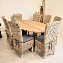 Load image into Gallery viewer, 200cm oval reclaimed teak dining set with 8 natural Kubu rattan dining chairs