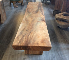 Load image into Gallery viewer, Handcrafted 200cm Suar Wood Bench showcasing organic shape and wood grain