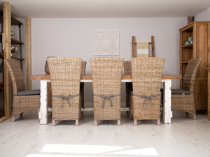 240cm Farmhouse Dining Set with 8 Natural Kubu Chairs