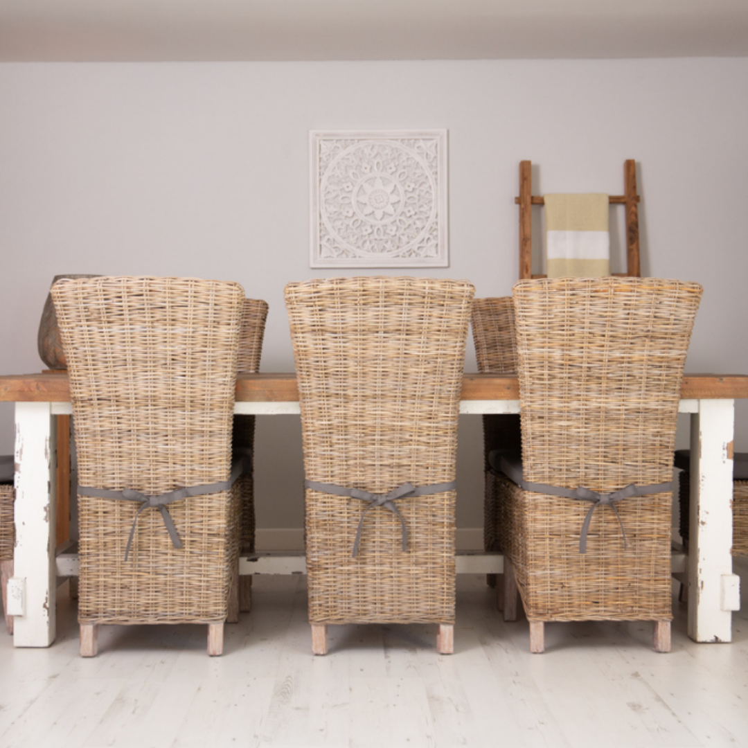 240cm Farmhouse Dining Set with 8 Natural Kubu Chairs Rustic