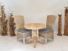 Load image into Gallery viewer, 80m reclaimed teak round dining table set with 2 Kubu wicker dining chairs
