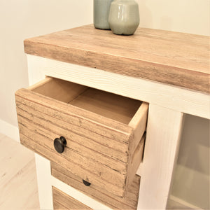 Reclaimed pine Bude range dressing table, close up view of top drawer.