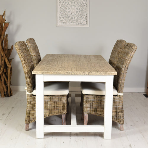 160cm Cottage Dining Set with 4 Natural Kubu Chairs