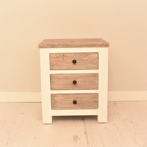 Reclaimed pine Bude range bedside table with 3 drawers.