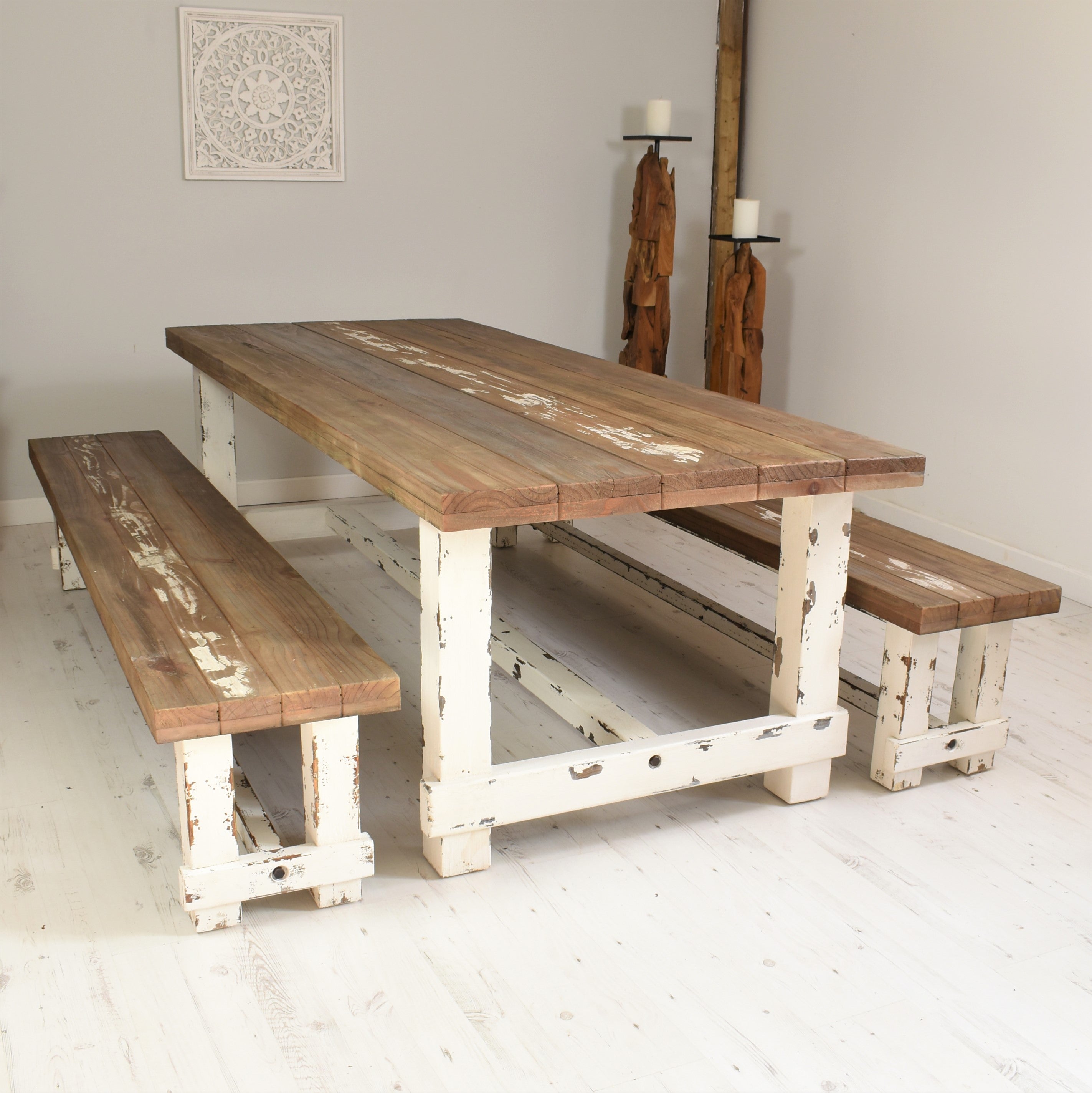 240cm Farmhouse Dining Set with Benches Seats 8 Rustic House Cornwall