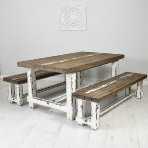 210cm Farmhouse Dining Set with Benches (Seats 6)