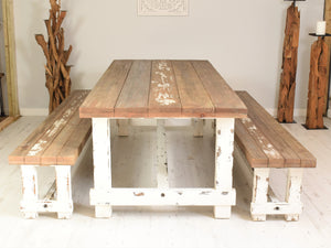 240cm Farmhouse Dining Set with Benches (Seats 8)