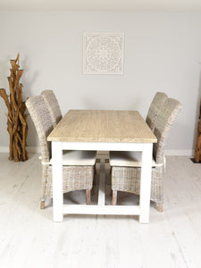 160cm Cottage Dining Set with 4 Whitewash Kubu Chairs