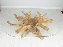 Load image into Gallery viewer, Teak root oval coffee table top view.