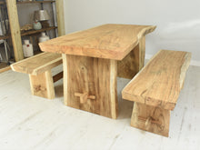 Load image into Gallery viewer, Suar live edge dining set with benches, seats 4, side view.