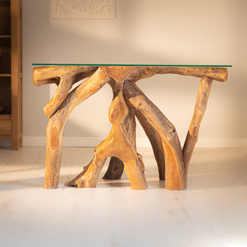 Natural Teak Root Console Table