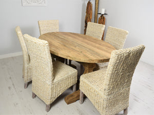 160cm Reclaimed teak oval table with 6 chairs.