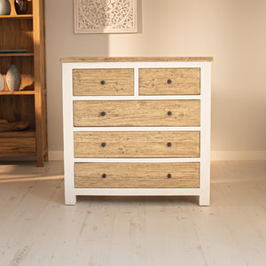 Reclaimed Pine Bude Range Chest of Drawers with 5 Drawers