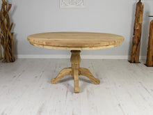 Load image into Gallery viewer, 140cm Round reclaimed teak dining table with pedestal base. 