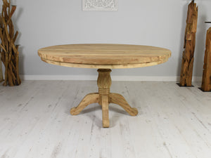 140cm Round reclaimed teak dining table with pedestal base. 