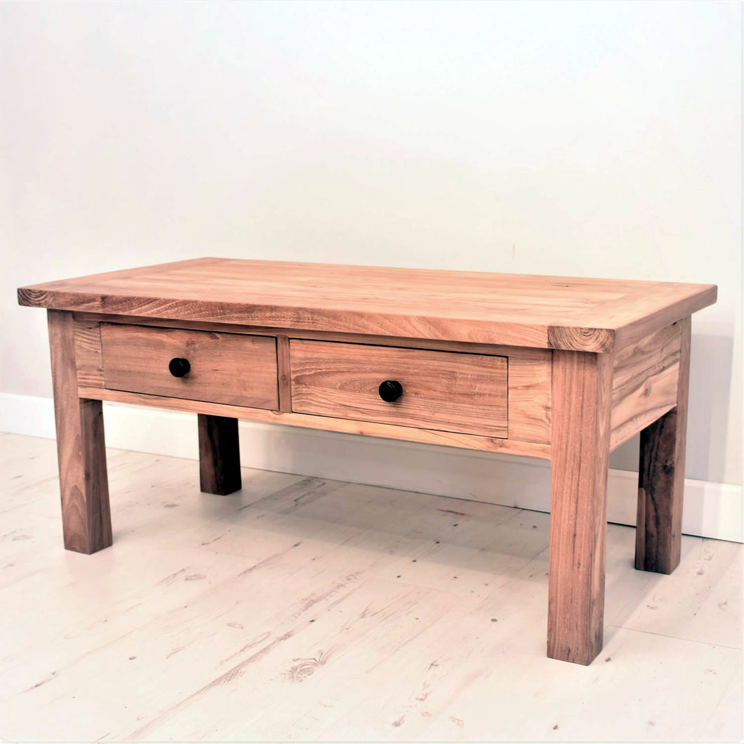 Reclaimed teak chunky coffee table with 2 drawers.