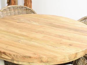 100cm Reclaimed teak round table, close view